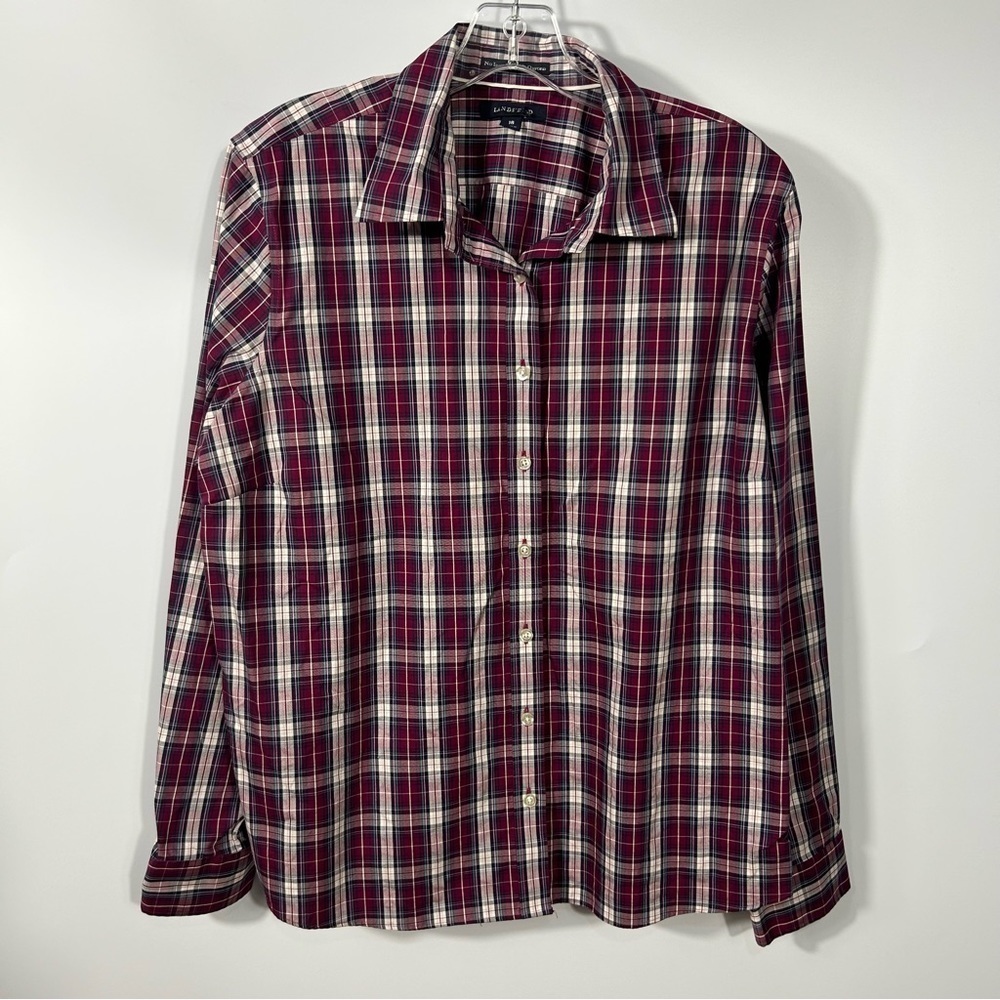 Women’s Plaid Lands’End No Iron Pinpoint Oxford Size 18